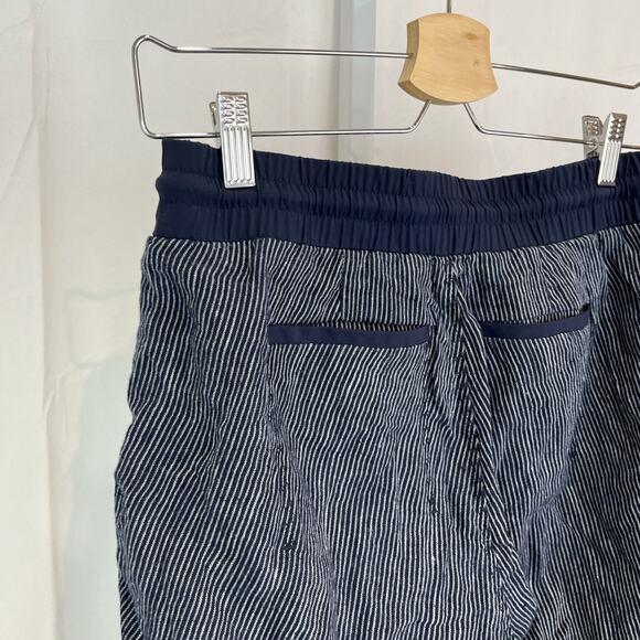 ATHLETA Size 2 Stripe Bali Linen Ankle Pants 211380 Drawstring Waist Navy Blue - Picture 7 of 10
